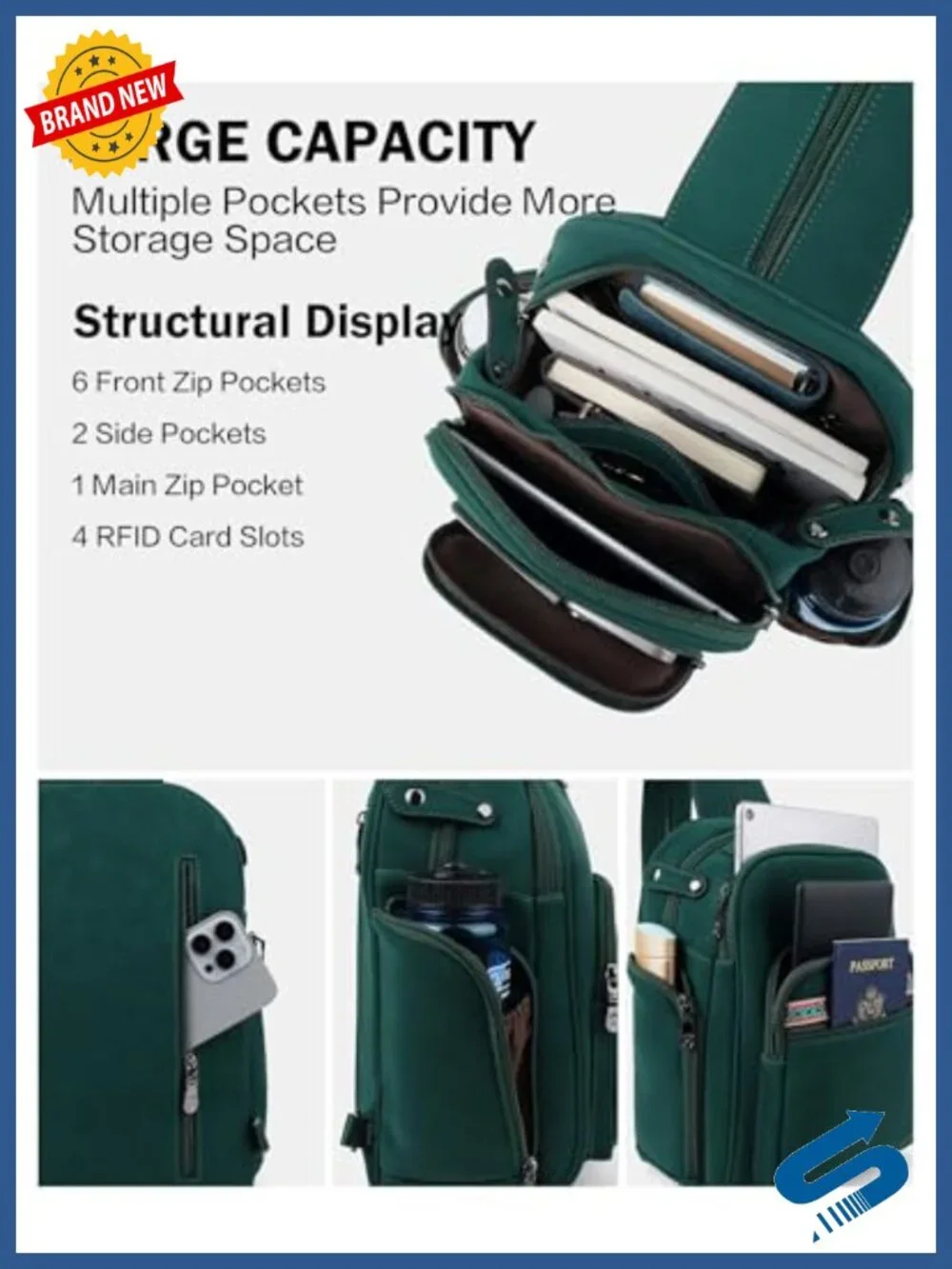 Designer 11L Convertible Leather Sling Backpack Anti-Theft Crossbody Purse for